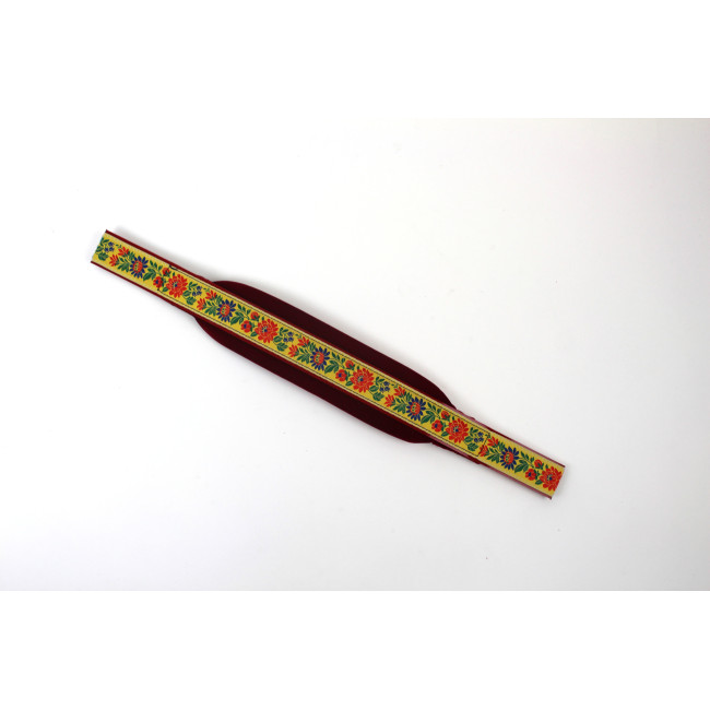 Basový remeň červený krojovaný na akordeón / heligónku, červená koža, šírka 8 cm