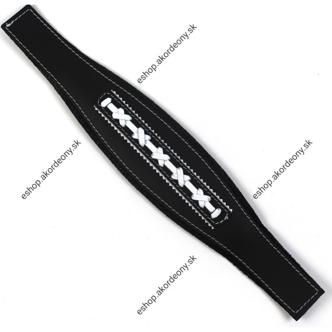 Basový remeň čierny kožený pletený na heligónku, šírka 8 cm